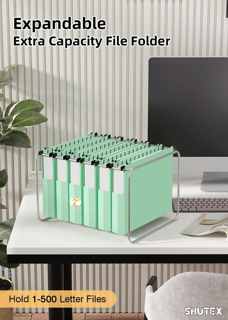 SHUTEX Extra Capacity Plastic Hanging File Folders, Hanging Folders, 12 Pack Reinforced Heavy Duty 2 Inch Expansion, Filing Cabinet Folders Letter Size for Bulk Files/Medical Charts(Sage Green) - Image 4